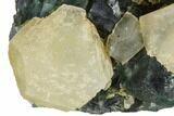 Yellow Calcite Crystals on Green Fluorite - China #112422-2
